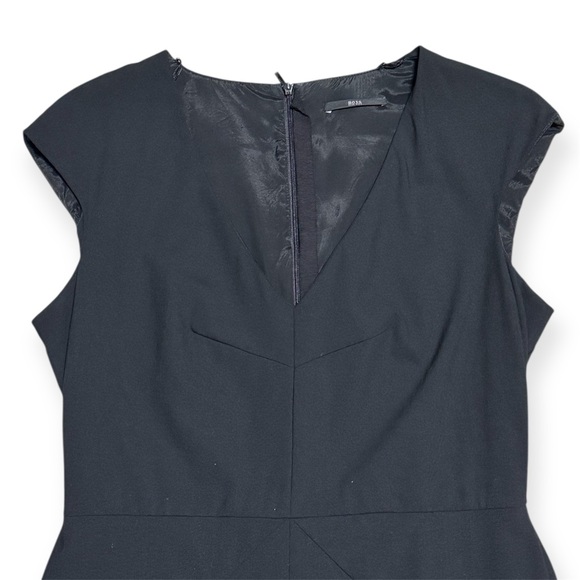 041 HUGO BOSS Tailored Diotta V-Neck Wool Sheath Dress, Black Sz 12 - Picture 4 of 9